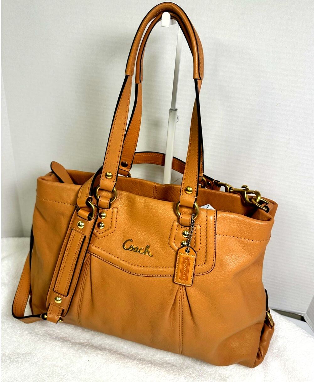 Coach Ashley Leather Carryall Tan Satchel Shoulder Bag with Dust Bag